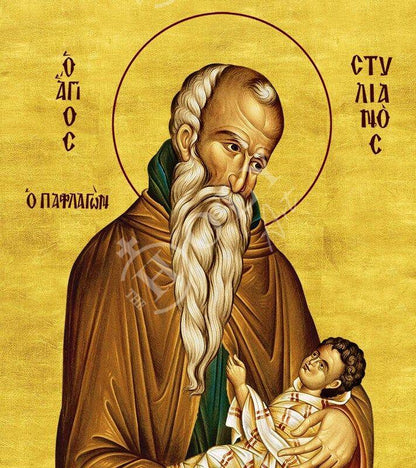 Saint Stylianos icon, Byzantine art wall hanging, Handmade Greek Orthodox icon of St Stylianos of Paphlagonia wood plaque, religious decor - TheHolyArt