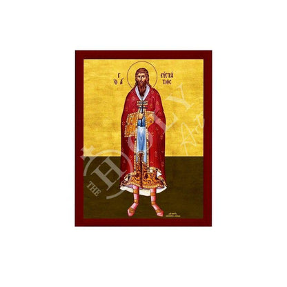 Saint Efstratios icon, Handmade Greek Orthodox icon of St Eustratius, Byzantine art wall hanging icon on wood plaque, religious gift - TheHolyArt