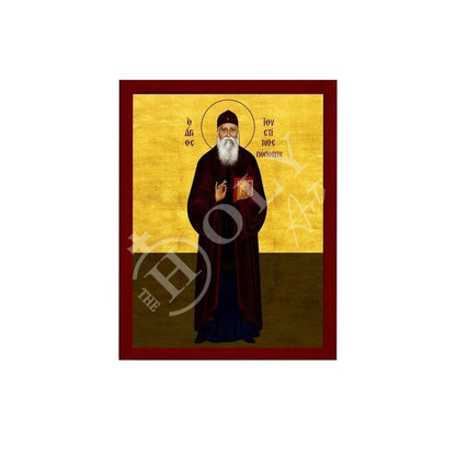 Saint Ioustinos Popovic icon, Handmade Greek Orthodox icon of St Justin, Byzantine art wall hanging icon on wood plaque, religious gift - TheHolyArt