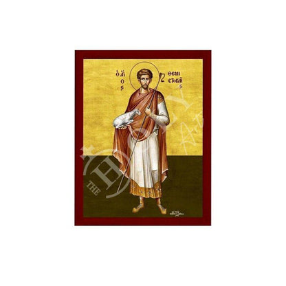 Saint Themistokles icon, Handmade Greek Orthodox icon of St Themistocles, Byzantine art wall hanging icon on wood plaque, religious gift - TheHolyArt