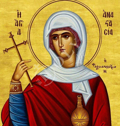 Saint Anastasia icon, Handmade Greek Orthodox icon of St Anastasia Farmakolytria Byzantine art wall hanging icon wood plaque, religious gift - TheHolyArt