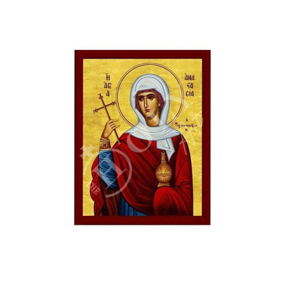 Saint Anastasia icon, Handmade Greek Orthodox icon of St Anastasia Farmakolytria Byzantine art wall hanging icon wood plaque, religious gift - TheHolyArt