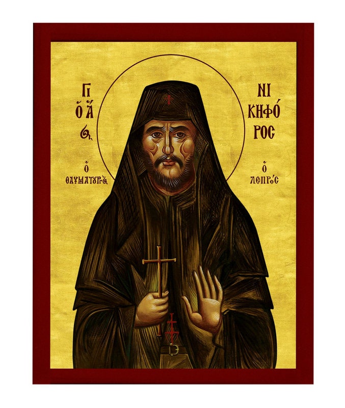 Saint Nicephorus icon, Handmade Greek Orthodox icon of St Nikephoros of Constantinople, Byzantine art wall hanging icon on wood plaque TheHolyArt