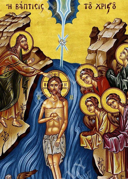 The Baptism / Epiphany of Jesus Christ icon, Jesus Christ Baptized handmade Greek Orthodox Icon, Byzantine art wall hanging wood plaque, religious gift - TheHolyArt