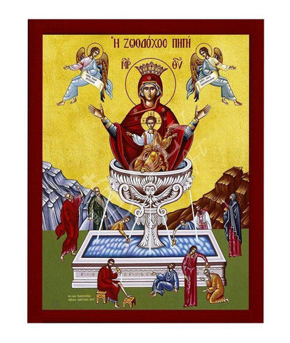 Virgin Mary icon Panagia Life Giving Spring, Handmade Greek Orthodox Icon, Mother of God Byzantine art, Theotokos wall hanging wood plaque - TheHolyArt