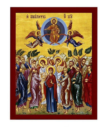 The Ascension of Jesus Christ icon, Handmade Greek Orthodox icon of Analipsi, Byzantine art wall hanging of our Lord rising to Heaven plaque - TheHolyArt