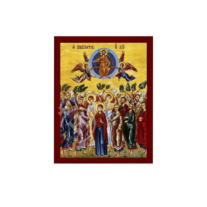 The Ascension of Jesus Christ icon, Handmade Greek Orthodox icon of Analipsi, Byzantine art wall hanging of our Lord rising to Heaven plaque - TheHolyArt