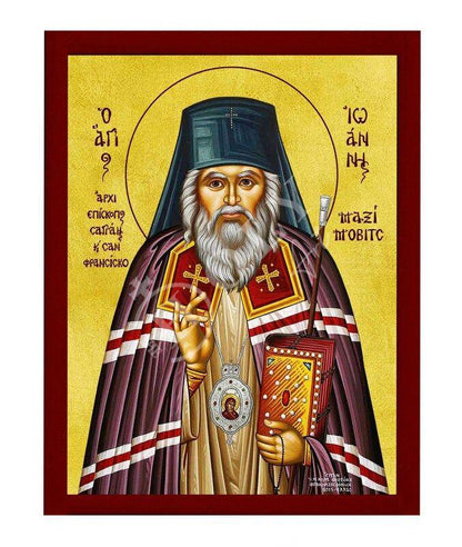 Saint John Maximovitch icon, Handmade Greek Orthodox icon St John the Wonderworker, Byzantine art wall hanging wood plaque, religious gift theme 2 - TheHolyArt