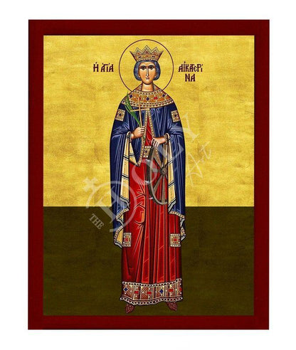 Saint Catherine icon, Handmade Greek Orthodox icon of St Katherine, Byzantine art wall hanging icon plaque, religious gift (2) - TheHolyArt