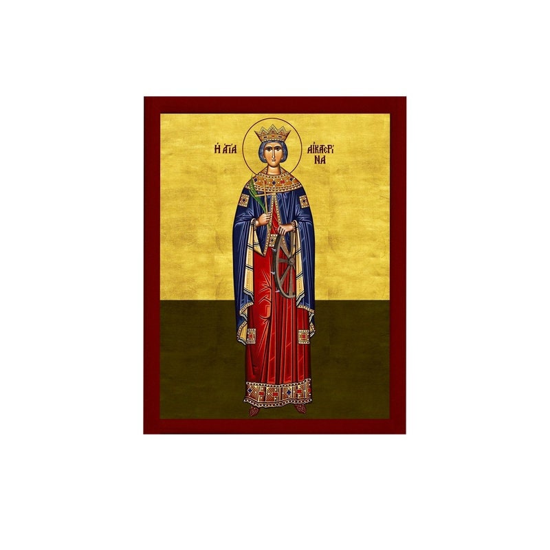 Saint Catherine icon, Handmade Greek Orthodox icon of St Katherine, Byzantine art wall hanging icon plaque, religious gift (2) TheHolyArt