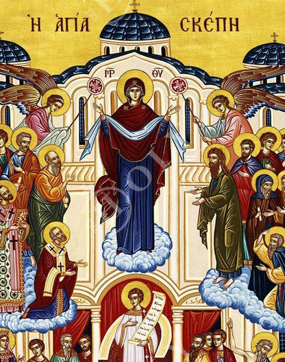 Cincture of the Theotokos icon, Virgin Mary icon Holy Belt, Handmade Greek Orthodox Icon Holy Girdle, Byzantine art wall hanging wood plaque - TheHolyArt