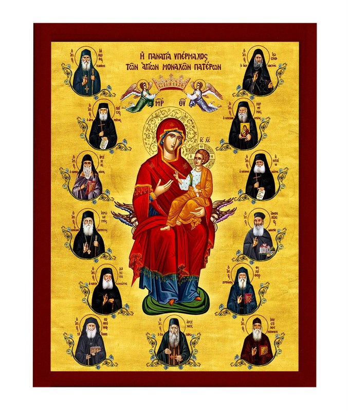 Virgin Mary icon Panagia Ypermachos , Handmade Greek Orthodox Icon, Byzantine art Theotokos wall hanging wood plaque religious gift TheHolyArt