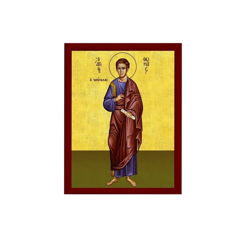 Saint Thomas the Apostle icon, Handmade Greek Orthodox icon of Apostle Evangelist Thomas, Byzantine art wall hanging on wood plaque gift TheHolyArt
