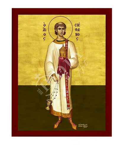 Saint Stephen icon, Handmade Greek Orthodox icon St Stephanos the Apostle, Byzantine art wall hanging on wood plaque icon, religious gift - TheHolyArt