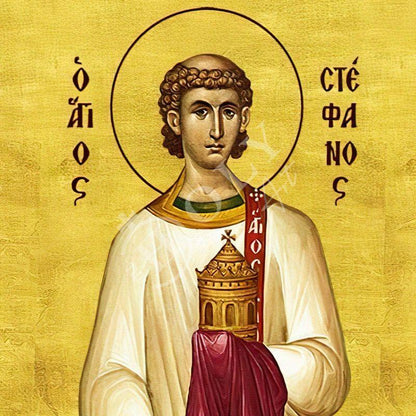 Saint Stephen icon, Handmade Greek Orthodox icon St Stephanos the Apostle, Byzantine art wall hanging on wood plaque icon, religious gift - TheHolyArt