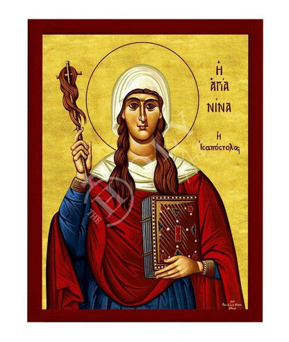 Saint Nina icon, Handmade Greek Orthodox icon St Nina of Cappadocia, Byzantine art wall hanging on wood plaque icon, religious gift decor - TheHolyArt