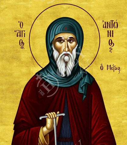 Saint Anthony icon, Handmade Greek Orthodox icon of Saint Antonius, Byzantine art wall hanging wood plaque icon, religious gift decor - TheHolyArt