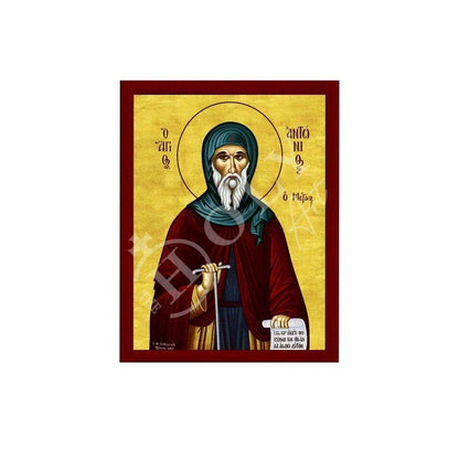 Saint Anthony icon, Handmade Greek Orthodox icon of Saint Antonius, Byzantine art wall hanging wood plaque icon, religious gift decor - TheHolyArt