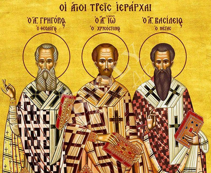 Saints Three Hierarchs icon, Handmade Greek Orthodox icon of Sts Three Holy Hierarchs, Byzantine art wall hanging, religious gift - TheHolyArt