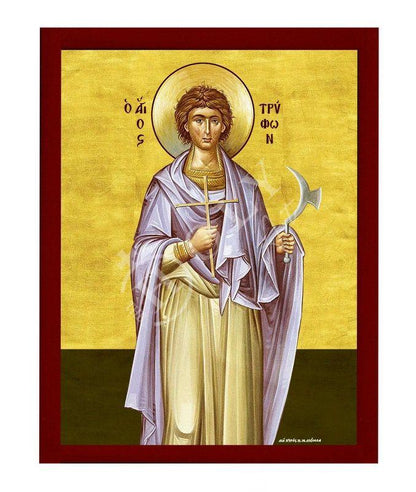 Saint Tryphon icon, Handmade Greek Orthodox icon St Tryfon, Byzantine art wall hanging on wood plaque icon, religious gift decor - TheHolyArt