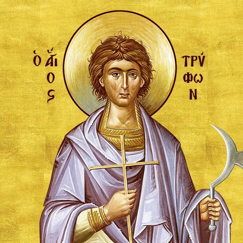 Saint Tryphon icon, Handmade Greek Orthodox icon St Tryfon, Byzantine art wall hanging on wood plaque icon, religious gift decor TheHolyArt