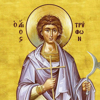 Saint Tryphon icon, Handmade Greek Orthodox icon St Tryfon, Byzantine art wall hanging on wood plaque icon, religious gift decor - TheHolyArt