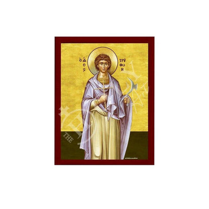 Saint Tryphon icon, Handmade Greek Orthodox icon St Tryfon, Byzantine art wall hanging on wood plaque icon, religious gift decor - TheHolyArt