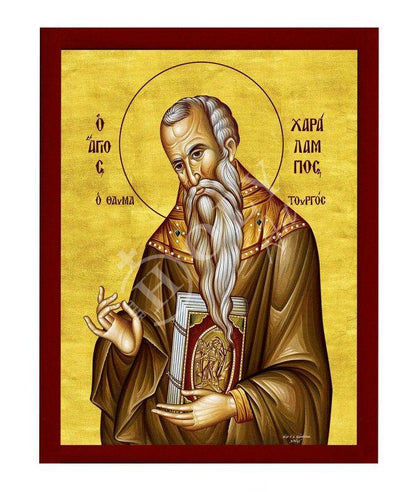 Saint Charalambos icon, Handmade Greek Orthodox icon St Haralambus of Magnesia, Byzantine art wall hanging on wood plaque, religious decor - TheHolyArt
