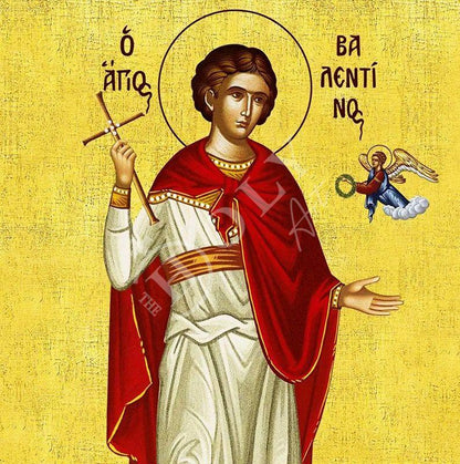 Saint Valentine icon, Handmade Greek Orthodox icon St Valentinos of Magnesia, Byzantine art wall hanging on wood plaque, religious decor - TheHolyArt