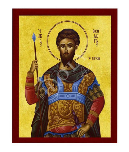Saint Theodore icon, Handmade Greek Orthodox icon St Theodore The Tyro, Byzantine art wall hanging on wood plaque icon, religious decor - TheHolyArt
