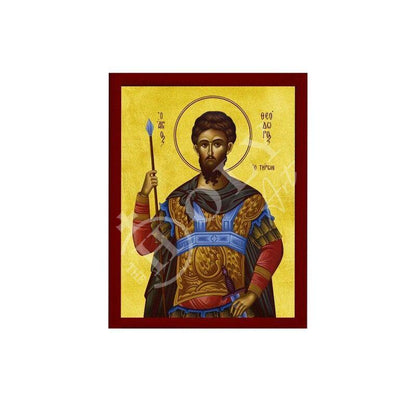 Saint Theodore icon, Handmade Greek Orthodox icon St Theodore The Tyro, Byzantine art wall hanging on wood plaque icon, religious decor - TheHolyArt