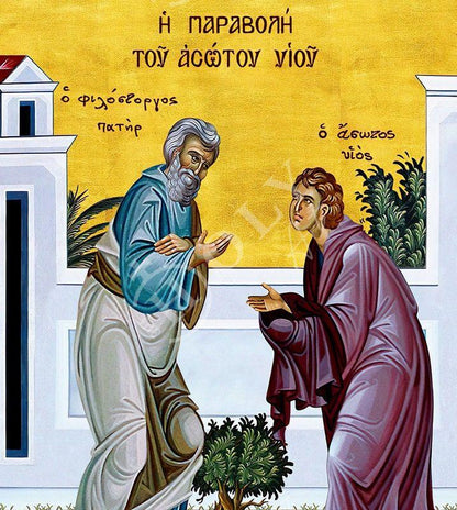 The Parable of Prodigal son icon Handmade Greek Orthodox icon The Prodigal Sunday Byzantine art wall hanging on wood plaque, religious gift - TheHolyArt
