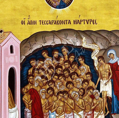 The 40 Holy Martyrs icon, Handmade Greek Orthodox icon Forty Martyrs of Sebaste, Byzantine art wall hanging icon wood plaque, religious gift - TheHolyArt