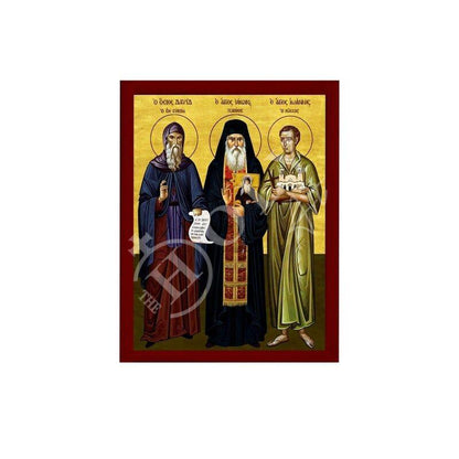 St David of Euboea St John the Russian & St Iakovos Tsalikis icon, Handmade Greek Orthodox icon, Byzantine art wall hanging wood plaque gift - TheHolyArt