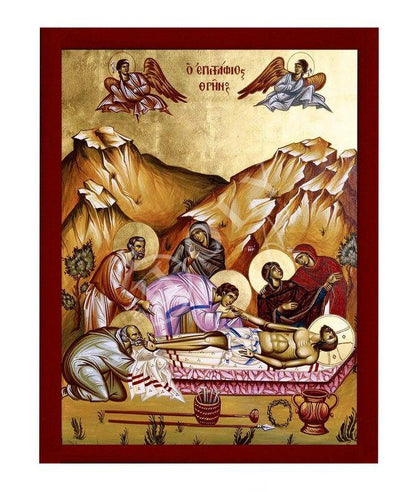 The Epitaph icon, Jesus Christ icon Good Friday Handmade Greek Orthodox icon, Byzantine art wall hanging wood plaque icon, religious gift - TheHolyArt