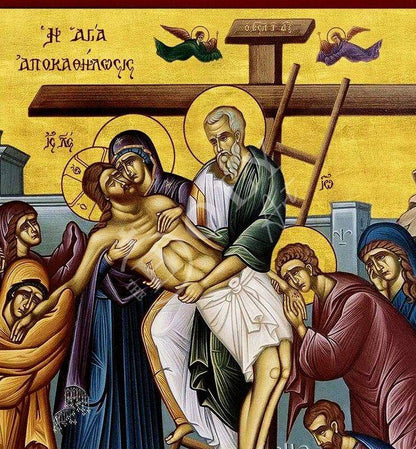 The Descent from the Cross icon, Jesus Christ icon Handmade Greek Orthodox icon, Byzantine art wall hanging wood plaque icon, religious gift - TheHolyArt