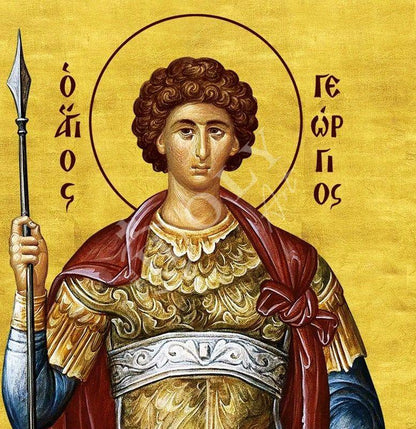 Saint George icon, Handmade Greek Orthodox icon of St George, Byzantine art wall hanging icon wood plaque, religious gift - TheHolyArt