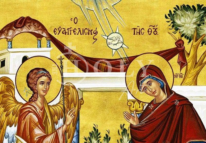 Virgin Mary icon Panagia Annunciation, Handmade Greek Orthodox Icon of Evangelismos of Theotokos Byzantine art wall hanging wood plaque gift TheHolyArt