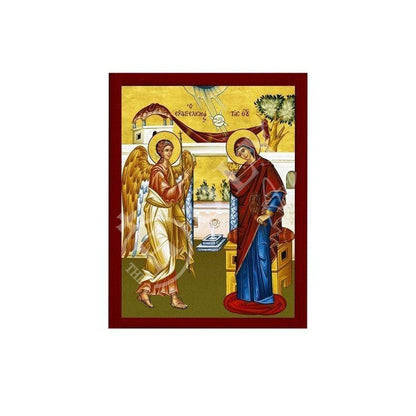 Virgin Mary icon Panagia Annunciation, Handmade Greek Orthodox Icon of Evangelismos of Theotokos Byzantine art wall hanging wood plaque gift - TheHolyArt