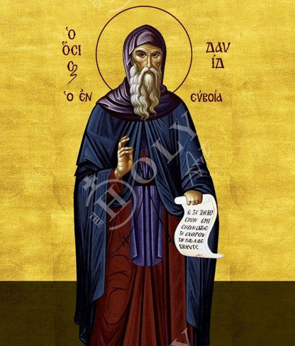 Saint David icon, Handmade Greek Orthodox icon St David of Euboea, Byzantine art wall hanging on wood plaque icon, religious decor - TheHolyArt