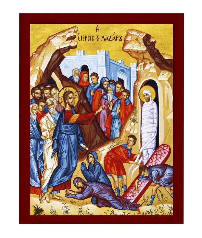 Raising of Lazarus icon, Handmade Greek Orthodox icon, Byzantine art wall hanging of our Lord rising from the dead, religious decor TheHolyArt