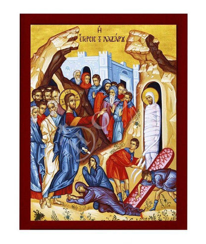 Raising of Lazarus icon, Handmade Greek Orthodox icon, Byzantine art wall hanging of our Lord rising from the dead, religious decor - TheHolyArt