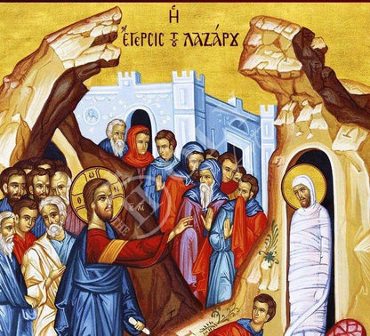 Raising of Lazarus icon, Handmade Greek Orthodox icon, Byzantine art wall hanging of our Lord rising from the dead, religious decor - TheHolyArt