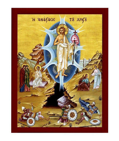Resurrection Jesus Christ icon, Handmade Greek Orthodox icon, Byzantine art wall hanging of our Lord rising from the dead, religious decor - TheHolyArt