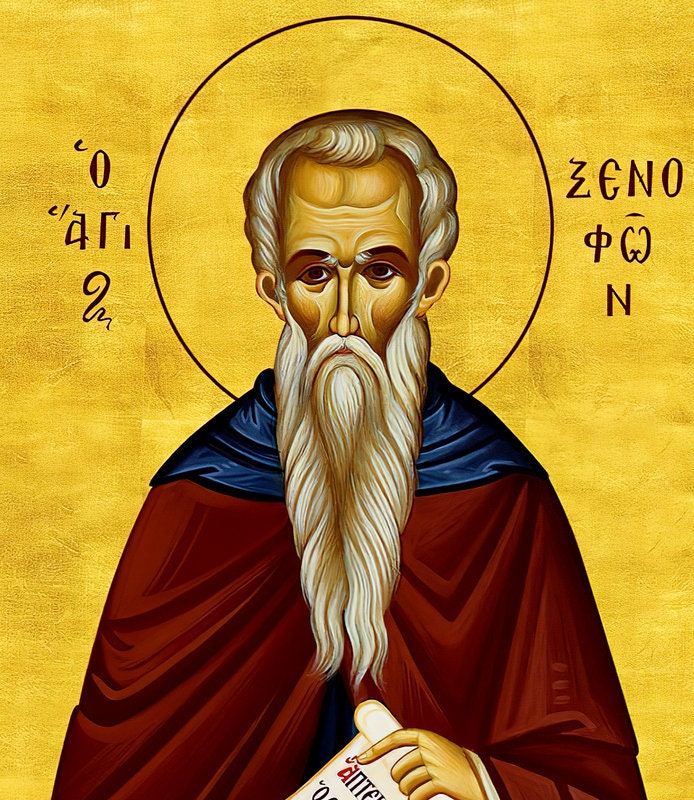 Saint Xenophon icon, Handmade Greek Orthodox icon of St Xenofon, Byzantine art wall hanging icon on wood plaque, religious decor TheHolyArt