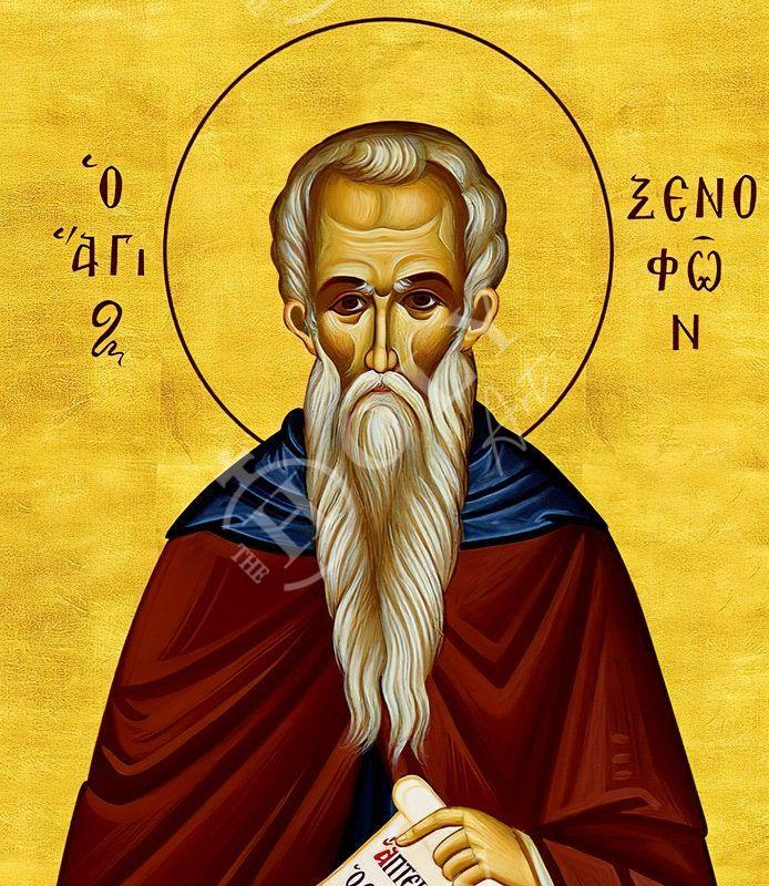 Saint Xenophon icon, Handmade Greek Orthodox icon of St Xenofon, Byzantine art wall hanging icon on wood plaque, religious decor TheHolyArt