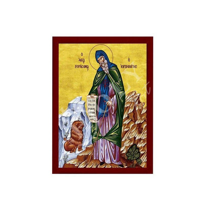 Saint Gerasimos icon, Handmade Greek Orthodox icon of St Gerasimus of Jordan, Byzantine art wall hanging on wood plaque religious decor gift - TheHolyArt