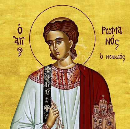 Saint Roman icon, Handmade Greek Orthodox icon of St Romanos the Melodist, Byzantine art wall hanging icon on wood plaque, religious gift - TheHolyArt