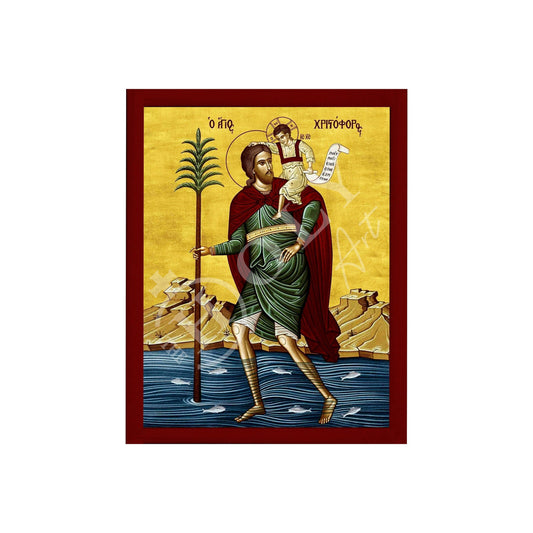 Saint Christopher icon, Handmade Greek Orthodox icon of Martyr Christopher of Lycea, Byzantine art wall hanging on wood plaque TheHolyArt