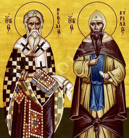 Saints Cyril and Methodius icon, Handmade Greek Orthodox icon of the Theologians, Byzantine art wall hanging wood plaque, religious decor - TheHolyArt